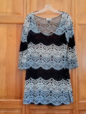 J Valdi Gray Black White Lace Cover-up or beautiful Top
